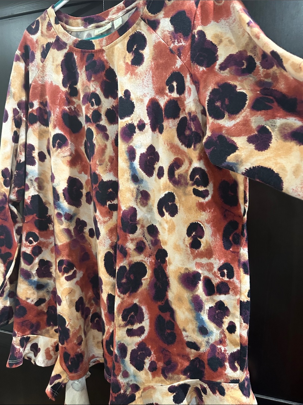 LOGO Lounge plus size by Lori Goldstein Multi-Color Leopard Print Ruffle-Hem Top - Picture 8 of 13